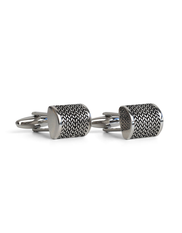 Black & Sliver Herringbone Texture Cufflink