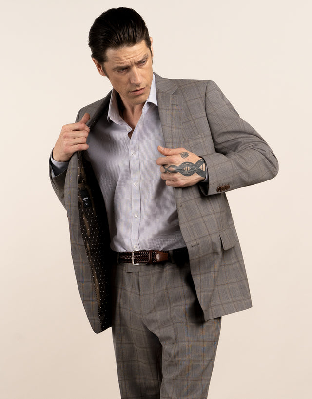 Cooper Grey and Brown Check Suit Jacket