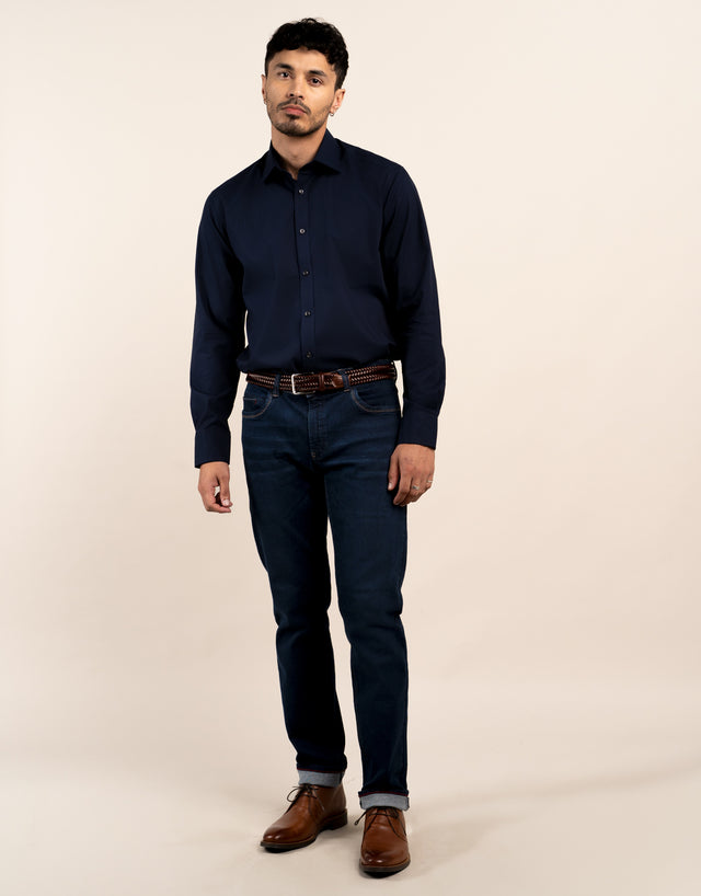 London Navy Plain Poplin Shirt