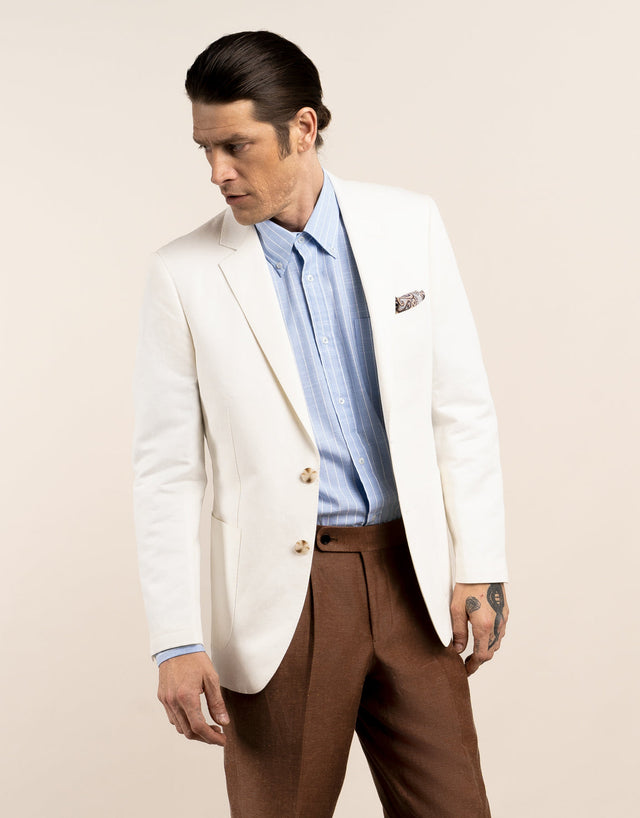 Malta White Linen-Cotton Blazer