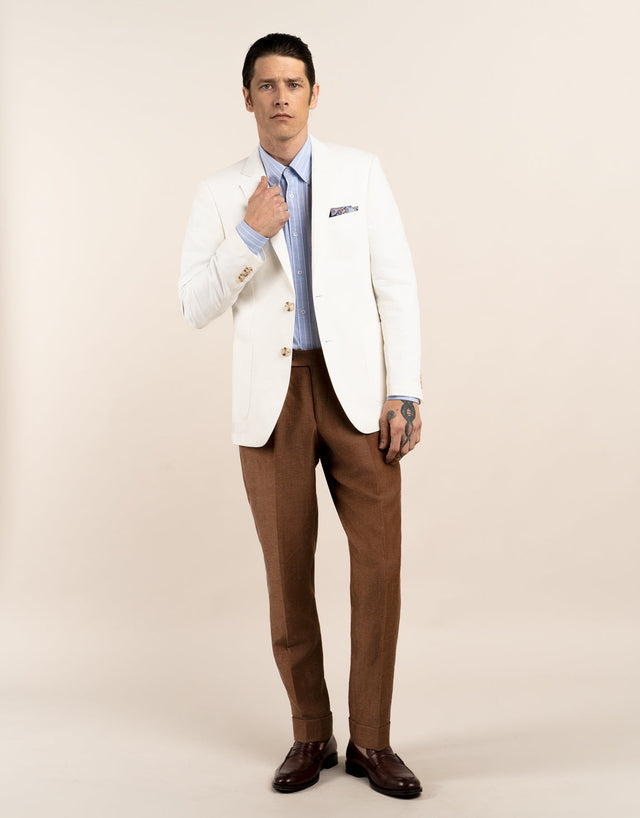 Malta White Linen-Cotton Blazer