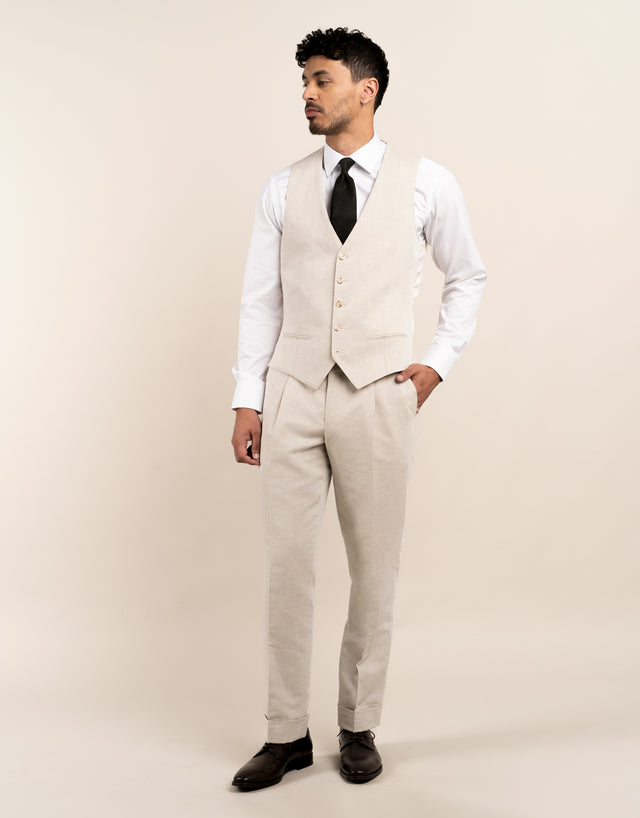 Churchill Beige Linen Blend Waistcoat