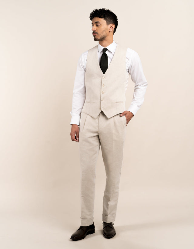 Churchill Beige Linen-Cotton Waistcoat