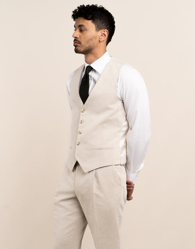 Churchill Beige Linen Blend Waistcoat