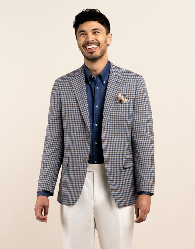 Hawker Blue and Brown Gun Check Blazer