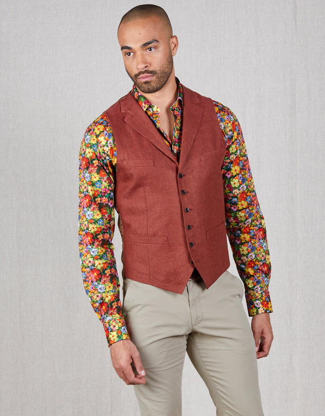 Shelby Blood Orange Herringbone Linen Waistcoat