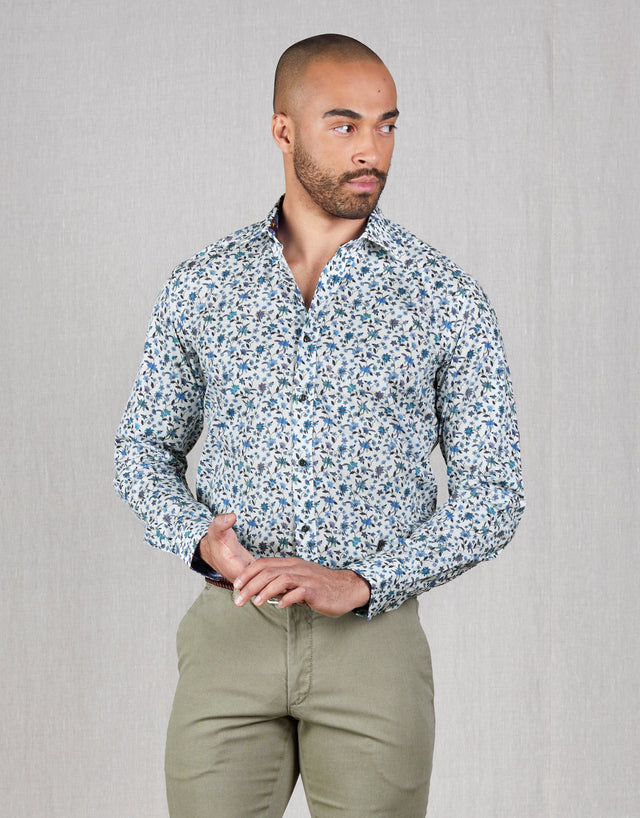 Barbican Blue Floral Print Shirt