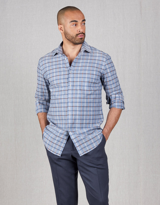 Sinatra Blue & Brown Check Shirt