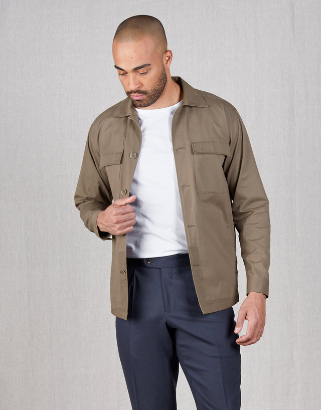 Tamaki Brown Stretch Twill Shirt Jacket