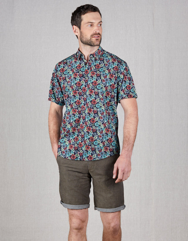 Raglan Navy Floral Short Sleeve Shirt