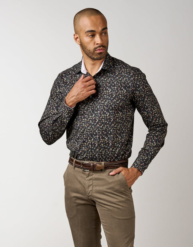 Barbican Black MicroFloral Print Shirt