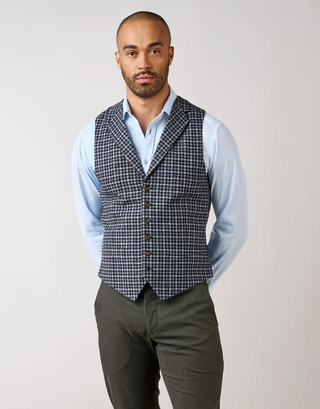 Shelby Blue Guncheck Waistcoat