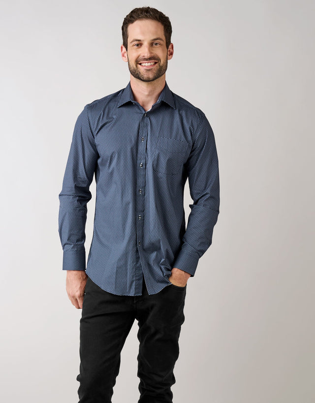 Sinatra Dark Blue Micro-design Shirt