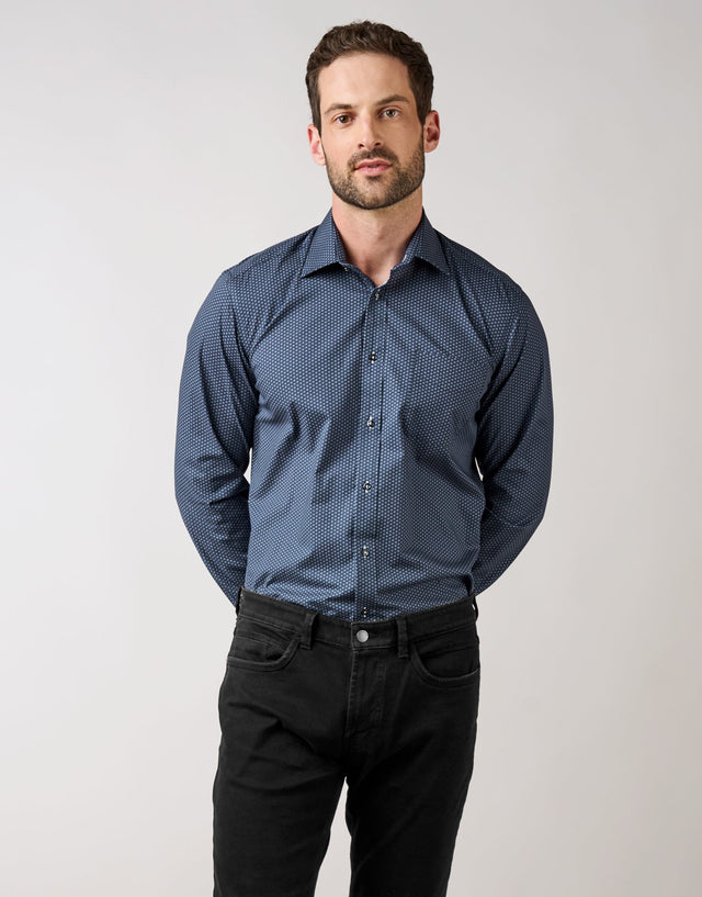 Sinatra Dark Blue Micro-design Shirt