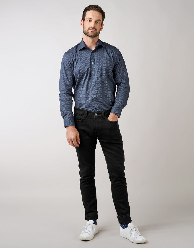 Sinatra Dark Blue Micro-design Shirt