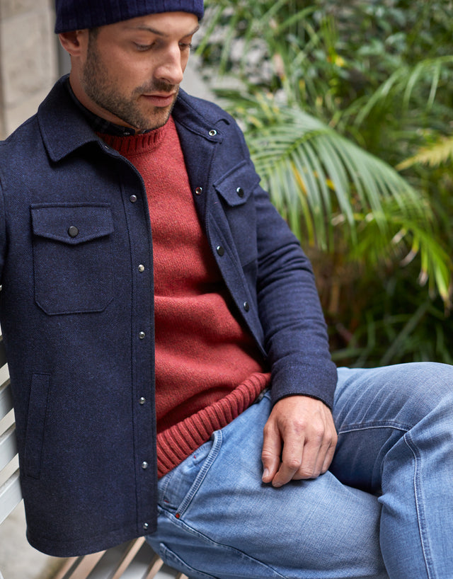 Makara Patch Pocket Navy Herringbone Overshirt