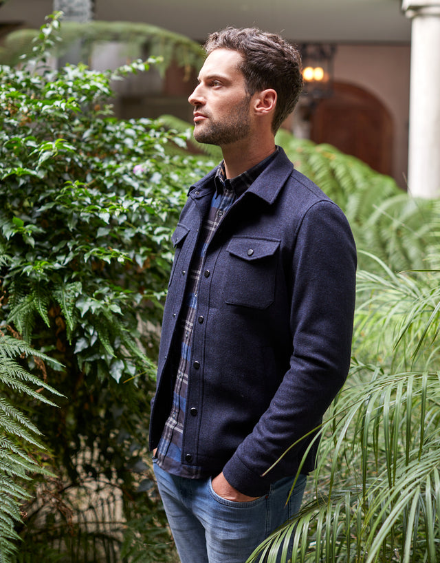 Makara Patch Pocket Navy Herringbone Overshirt