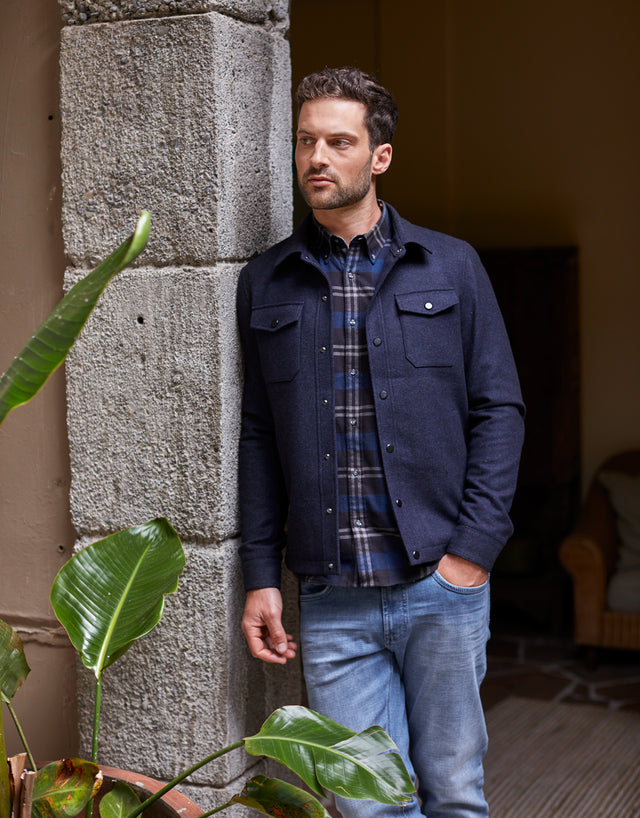 Makara Patch Pocket Navy Herringbone Overshirt