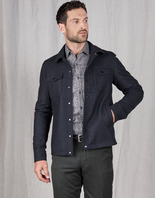 Makara Patch Pocket Navy Herringbone Overshirt