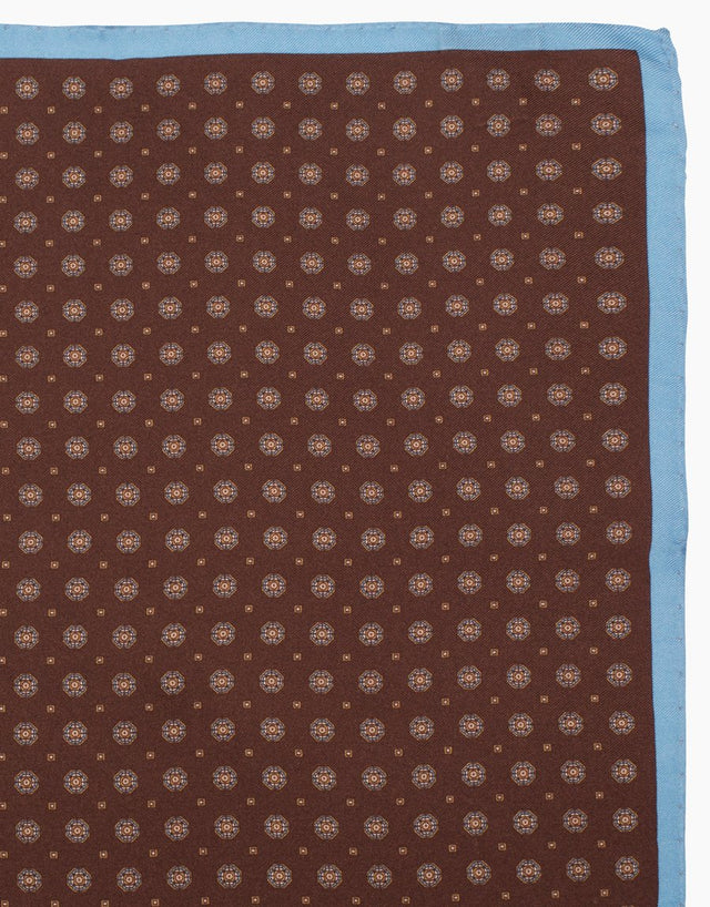 Brown Geometric Silk Pocket Square